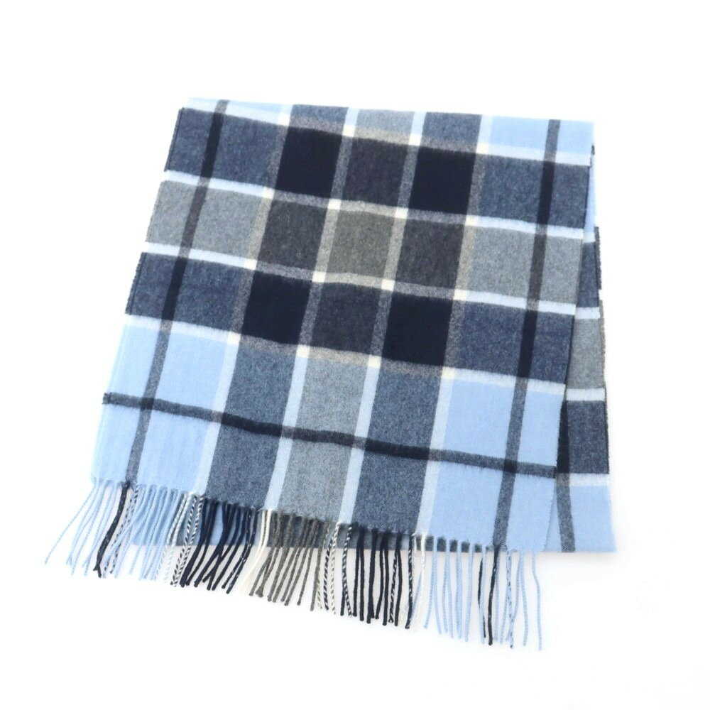 【中古】フェアファクス FAIRFAX カシミヤ チェック マフラー ライトブルーxネイビー【A/W】【状態ラン..