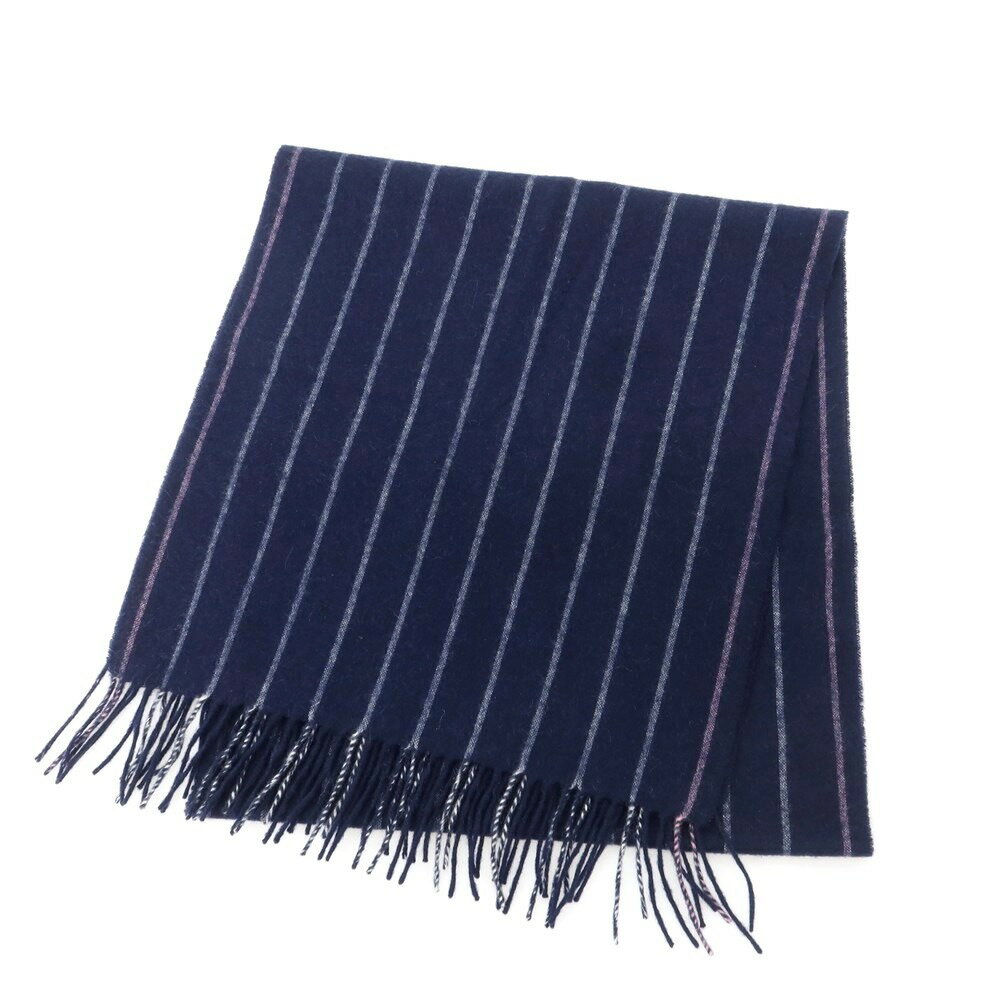 【中古】フェアファクス FAIRFAX カシミヤ ストライプ マフラー ネイビーxホワイト【A/W】【状態ランク..