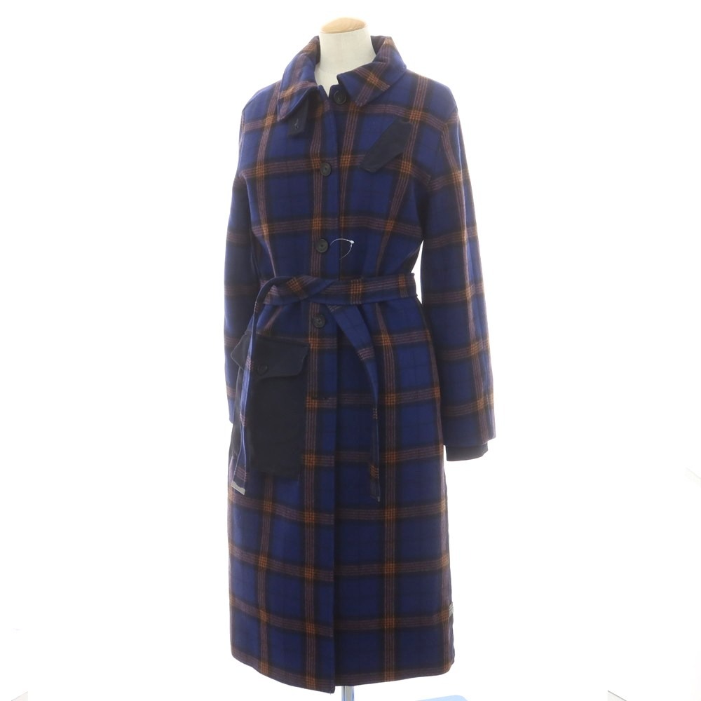 【中古】ジースターロウ G-STAR RAW ウールナイロン チェック ステンカラーコート ブルーxベージュ【サイズXS】【A/W】【状態ランクC】【レディース】