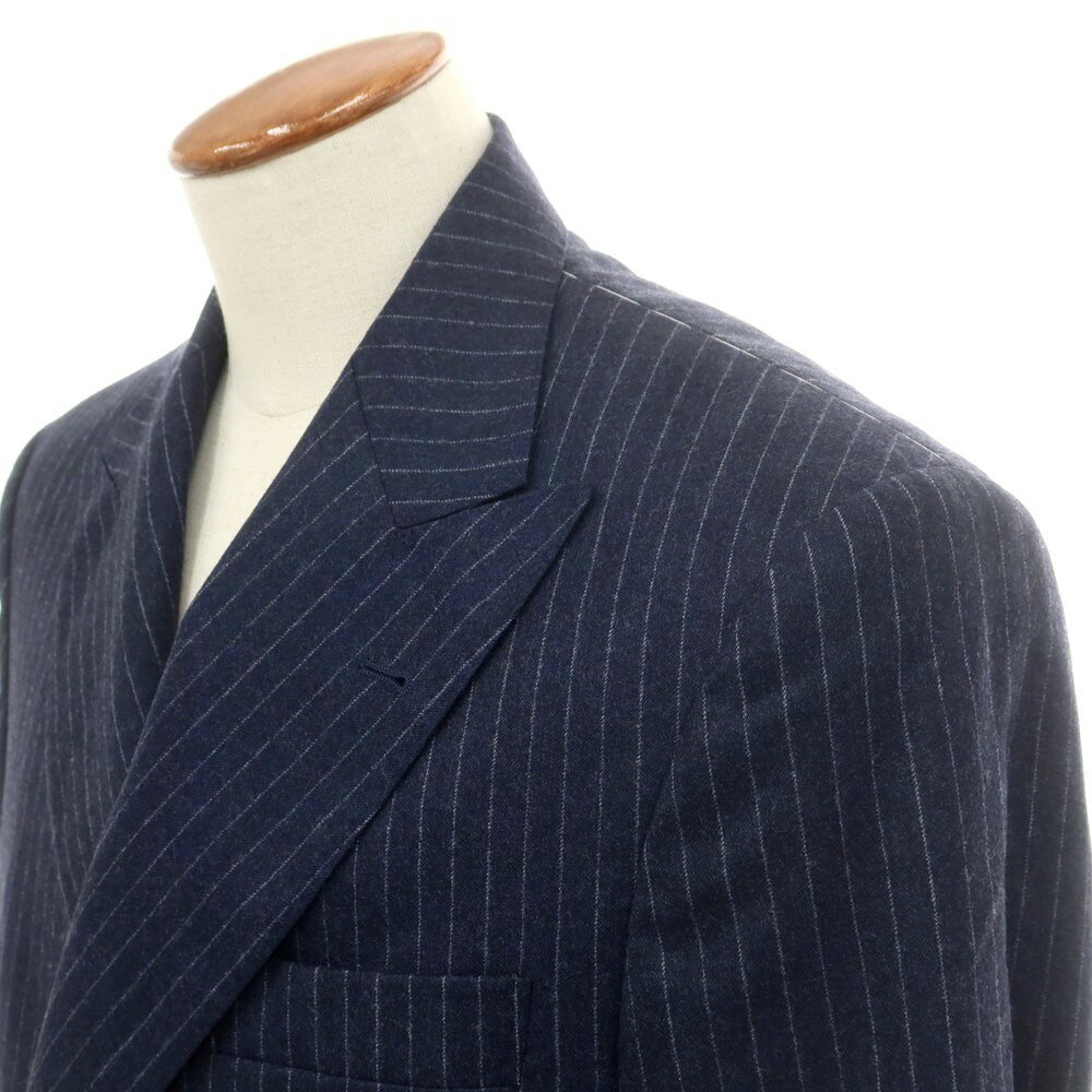 【新品】ブルネロクチネリ Brunello Cucinelli ウール ストライプ 6B ダブルスーツ ネイビーxホワイト【サイズ48】【A/W】【状態ランクN】【メンズ】