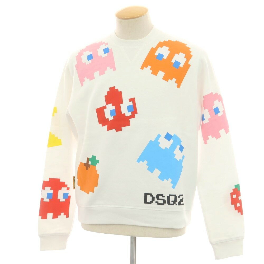 【新品アウトレット】ディースクエアード DSQUARED2 × PAC-MAN コットン クルーネック スウェット ホワ..