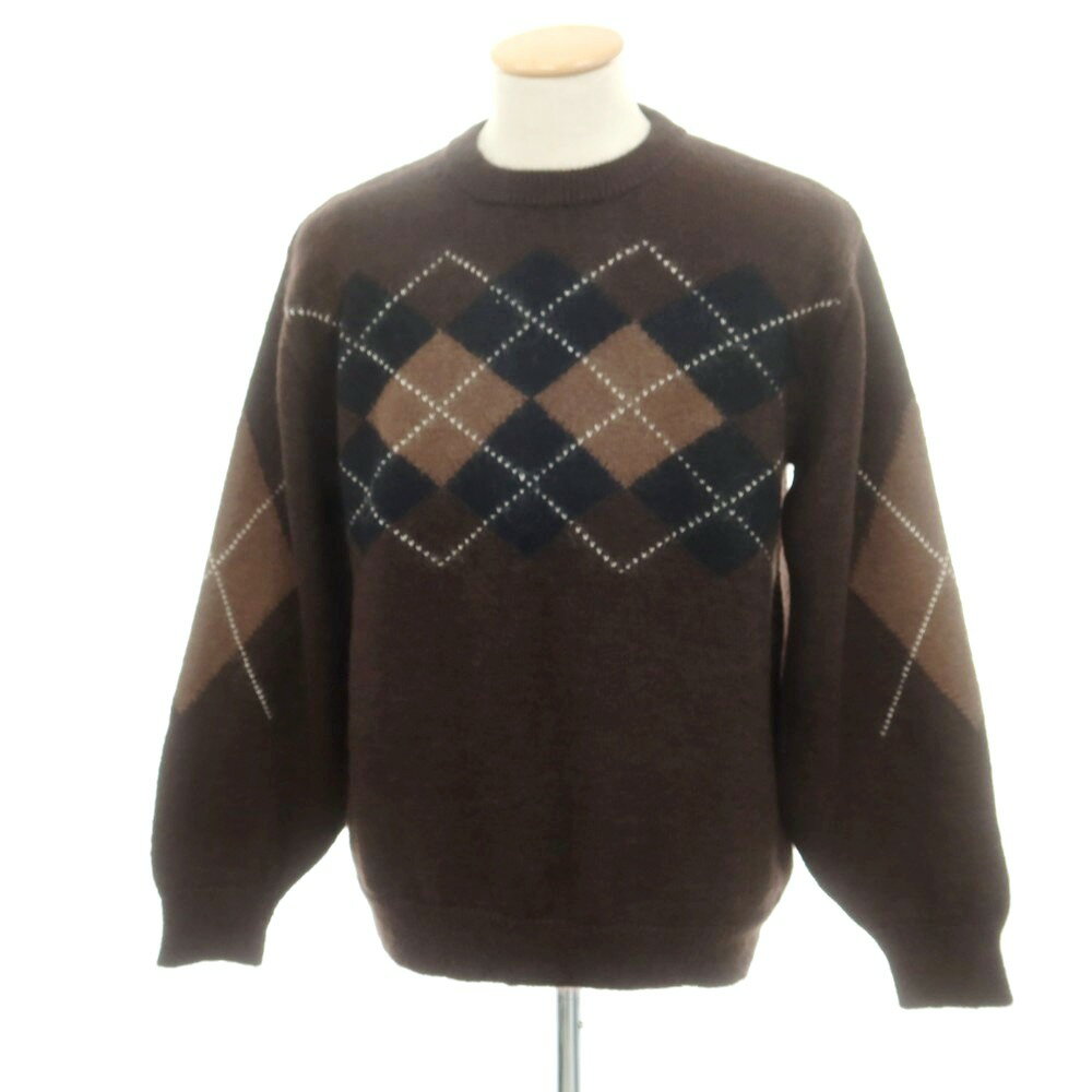 【中古】バトナー BATONER UNITED ARROWS別注 モヘヤウール アーガイル柄 クルーネック プルオーバーニット ダークブラウン【サイズ1】【A/...