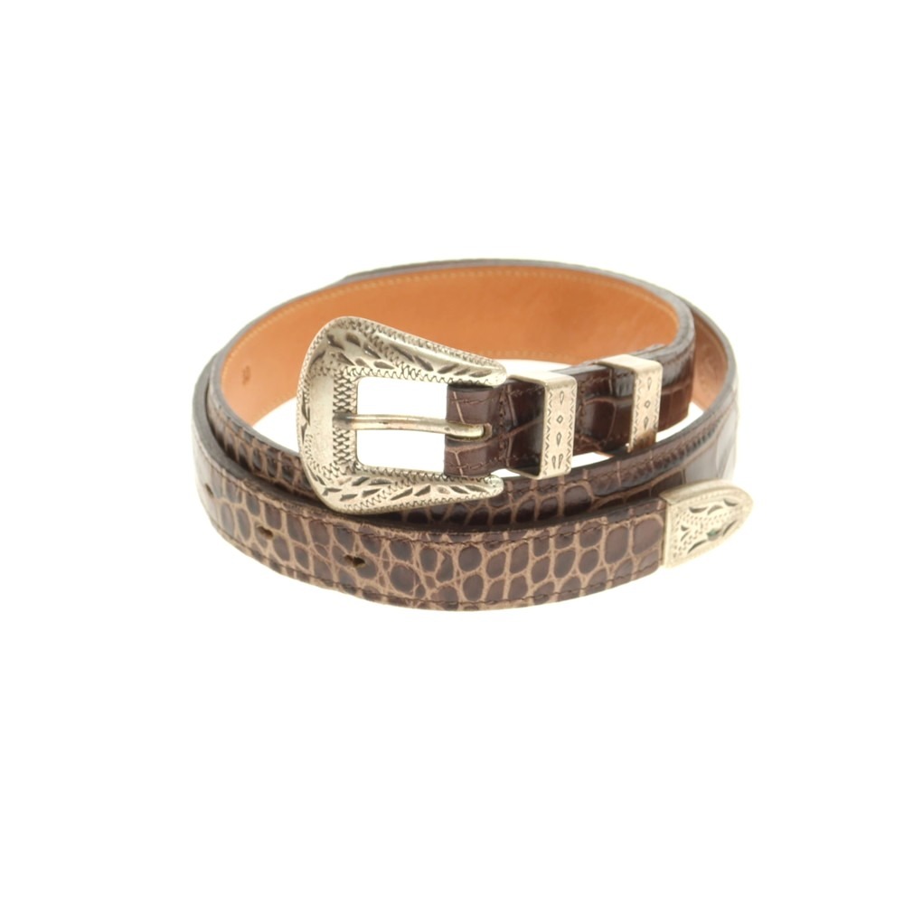 【中古】アドリアーノ メネゲッティ ADRIANO MENEGHETTI クロコダイル型押しレザー ベルト ブラウン【..