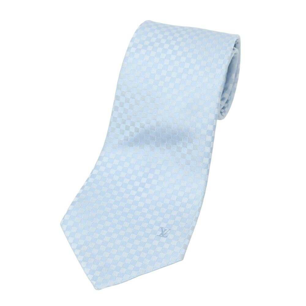 【中古】ルイ ヴィトン LOUIS VUITTON シルク チェック柄ネクタイ ライトブルー【S/S/A/W】【状態ランクA】【メンズ】