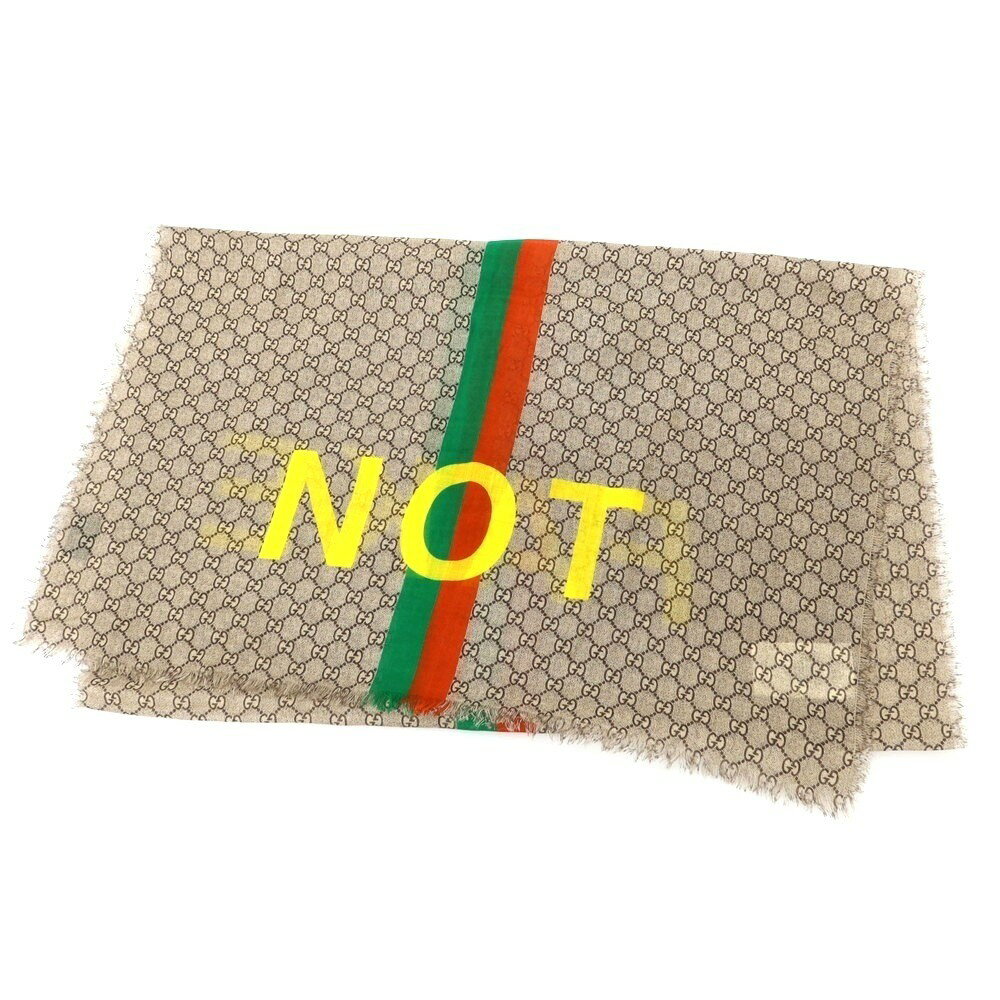 【中古】グッチ GUCCI FAKE NOT ウール ストール グレーベージュ【A/W】【状態ランクB】【メンズ】