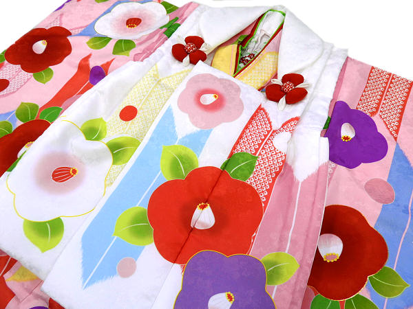 着物美人 送料無料 七五三 3歳着物 女の子 被布セット 女の子着物 子供着物 七五三着物 女児 キッズ 3歳被布 3歳-5歳 【 白 ピンク 椿 】R5032...