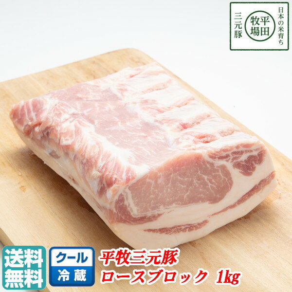 【B02】【春ギフト】平牧三元豚ロースブロック肉 1kg 冷蔵 平田牧場/ブランド豚/塊肉 送料無料 東北/山形/詰め合わせ/お返し/御祝/内祝/美味しい/おいしい/うまい/おすすめ 【父の日/プチギフ…