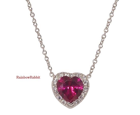 18K RGP プラチナ ダイヤ CZ 赤ワイン色 ハート ネックレス yn3190