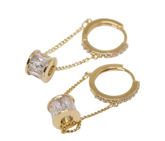 18K RGP ゴールド ダイヤ CZ リング 揺れ ピアス gp5578