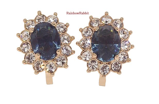 18K RGP ゴールド ダイヤ CZ ブルー フラワー イヤリング gp5795