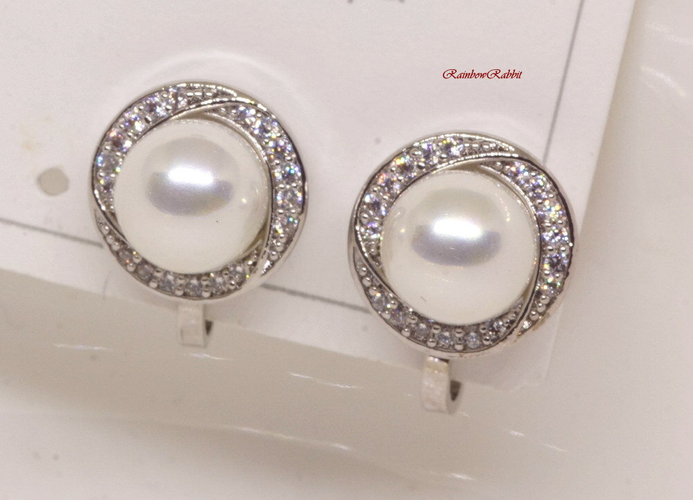 18K RGP プラチナ ダイヤ CZ フラワー パール イヤリング yp4899(4)