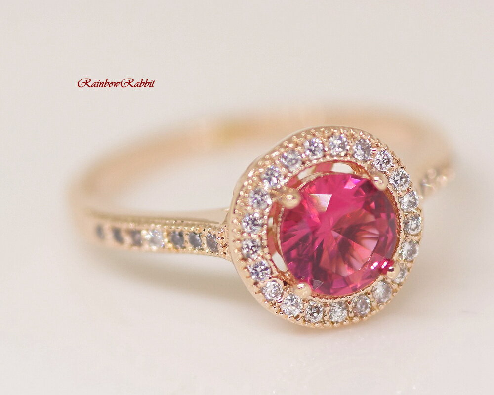 18K RGP ゴールド ダイヤ CZ 赤ワイン 一粒 リング gu1515e 普通便 送料無料