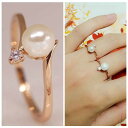 指輪 18K RGP ゴールド ダイヤ CZ パール リング gu1323e