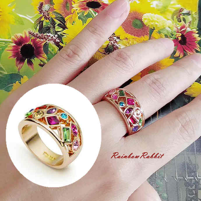 指輪 18K K18 18金 RGP ゴールド CZ ダイヤ フラワー 彩石 カラー ストーン ゴージャス リング gu709e バレンタイン ギフト おすすめ 誕生日