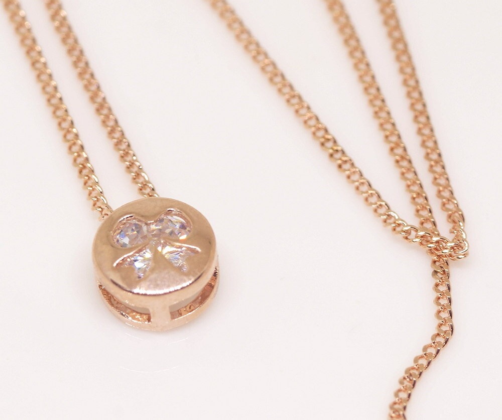 18K RGP ゴールド CZ ダイヤ リボン 1粒 揺れ ネックレス pn3592