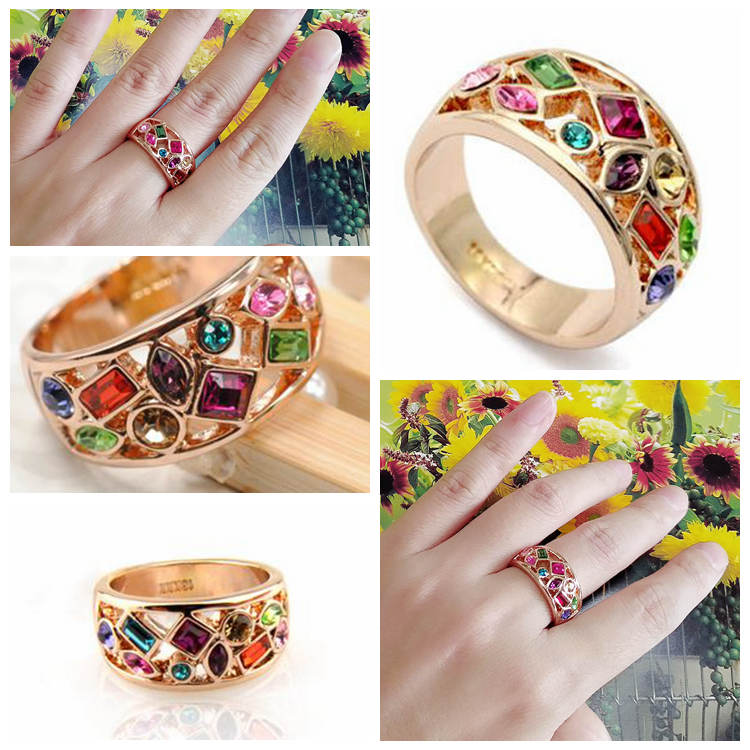 指輪 18K K18 18金 RGP ゴールド CZ ダイヤ フラワー 彩石 カラー ストーン ゴージャス リング gu709e バレンタイン ギフト おすすめ 誕生日格安通販　バレンタイン　人気　ランキング