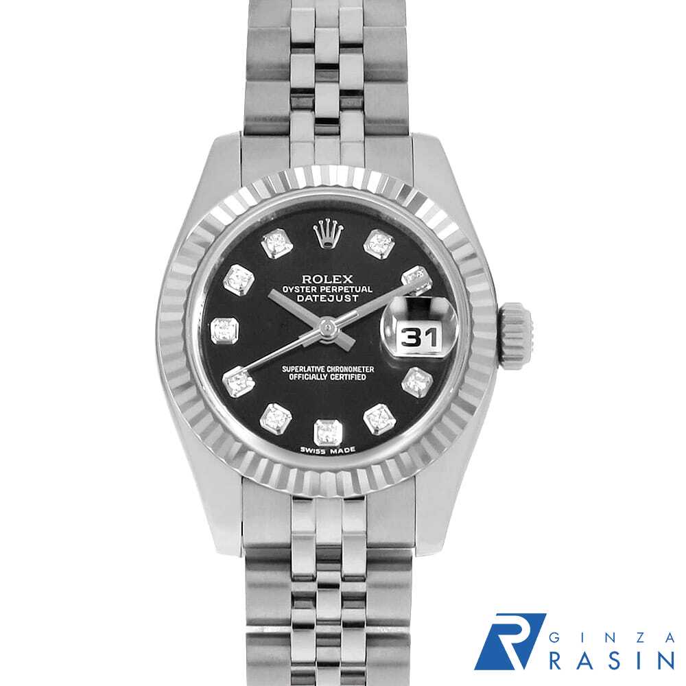 【ローン60回払い特別低金利】ロレックス デイトジャスト 10Pダイヤ 179174G ブラック Z番 レディース【中古】【腕時計】【送料無料】【返品OK】のサムネイル