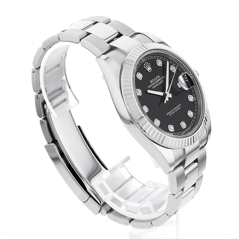 【最大4万円クーポン＆ポイント2倍】ロレックス デイトジャスト41 10Pダイヤ 126334G ブラック 3列 オイスターブレス ランダム番 メンズ【中古】【腕時計】【送料無料】【返品OK】【ローン60回払い特別低金利】