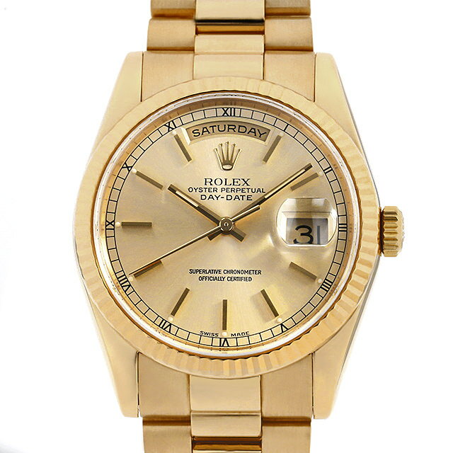 【60回払いまで無金利】ロレックス デイデイト 118238 シャンパン/バー P番 メンズ(19J2ROAU0001)【中古】【腕時計】【送料無料】