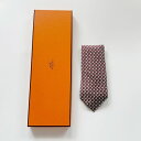 【最大3万円OFFクーポン配布中!〜5/16 1:59】新品未使用品 HERMESエルメス ネクタイ 赤茶系 結婚式 記念日 プレゼント 父の日 お祝い 中古