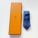 【最大3万円OFFクーポン対象!〜11/27】HERMES エルメス ネクタイ ブルー系 結婚式 記念日 プレゼント 父の日 お祝い 中古