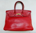HERMES エルメス バーキン 35 ハンド バッグ 赤 美品□G刻印 ルージュ・ゴールド金具 ブッフルスキッパーレザー 高級 レディース ハンド ブランド ...