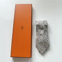 【最大3万円OFFクーポン対象!〜11/27】HERMES エルメス ネクタイ グレー系 クリーニング済 結婚式 記念日 プレゼント 父の日 お祝い 中古