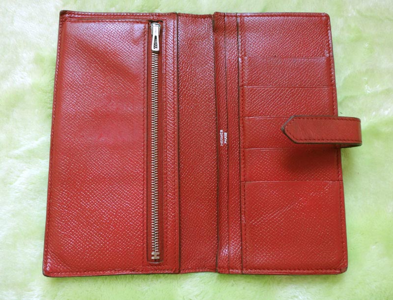 HERMES エルメス 長財布 レディース メンズ サイフ 財布 ベアンスフレ 赤茶 シルバ...