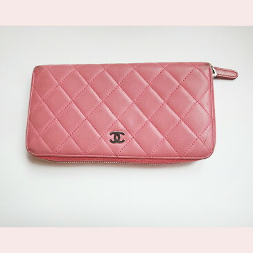 40%OFF CHANEL シャネル 財布 ラウンド 長財布 レザー レディース サイフ　小銭入れ有り ピンク系 さいふ【中古】c-002