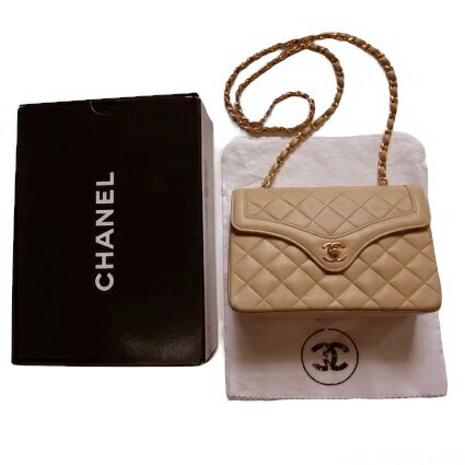 CHANEL シャネル バッグ マトラッセ チェーン ショルダー20cm ミニ レザ- ベージュ1112 正規 ラムスキン レディース 斜めかけ ゴルード..