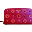 【最大3万円OFFクーポン配布中!〜5/16 1:59】PRADA プラダ ラウンドファスナー 長財布 赤 レザー 小銭入れ レディース シンプル 花柄【中古】...