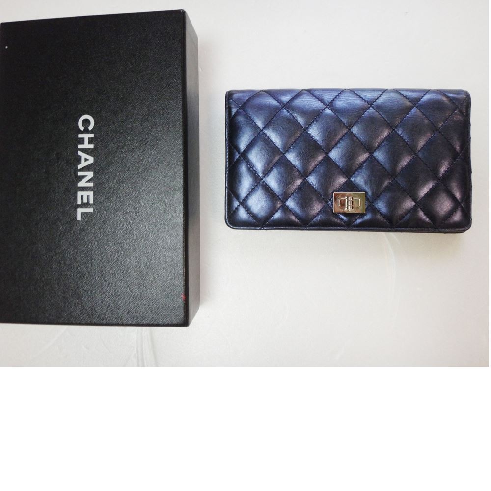 CHANEL シャネル 財布 ジップ 長財布 レザー ネイビー 小銭入れ メンズ レディース 美品 本物 中古 c-002 c16-3145