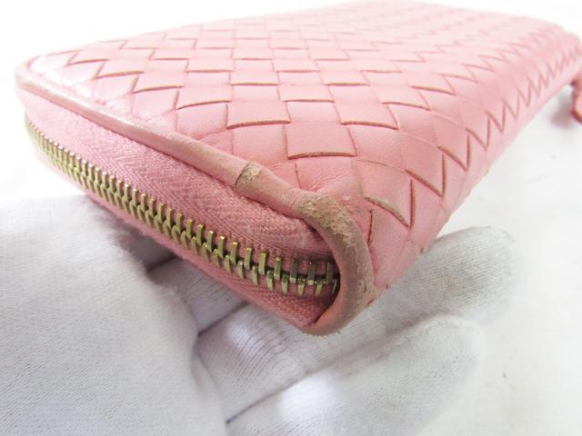 BOTTEGA VENETA ボッテガ ヴェネタ レディース 長財布 ラウンド ファスナー さいふ レザー ピンク 114076 本物 中古 t-002