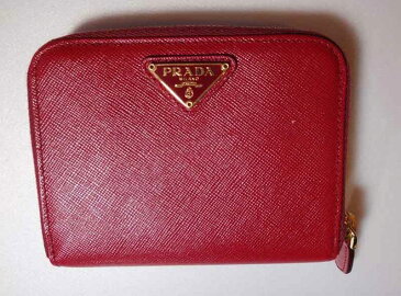 美品 PRADA プラダ サフィアーノ ファスナー 財布 レッド レザーコインケース コンパクトウォレット【中古】t-002 t17-4326 00