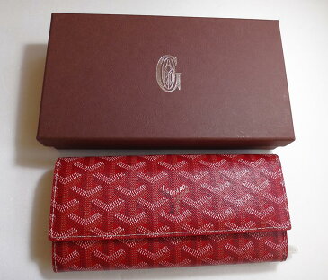 超美品 GOYARD ゴヤール 長財布 小銭入れ付 レディース 二折りサイフ 本物 レッド レザー ブランド プレゼント【中古】