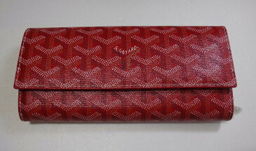 超美品 GOYARD ゴヤール 長財布 小銭入れ付 レディース 二折りサイフ 本物 レッド レザー ブランド プレゼント【中古】