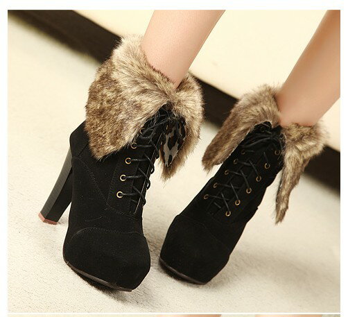 レディース ファー付レースアップ ショートブーツ 全3色 35〜42サイズ 新品未使用品 t-003△△qqygha1-868 bm