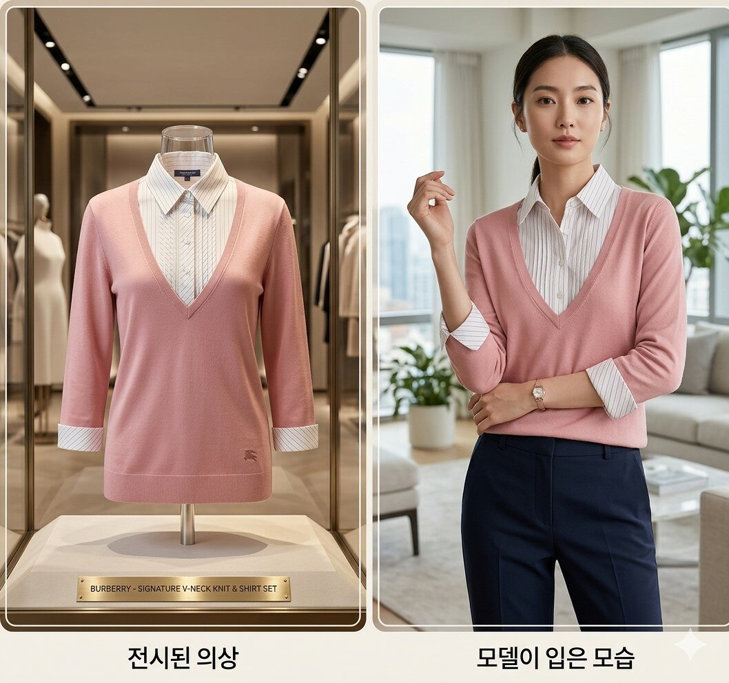 美品 BURBERRY バーバリー ニット シャツ フェイクレイヤード Vネック ピンク系 7分袖 長袖 春 秋 冬 ファッショ auc-rayline-10002740 レイライン サンプル画像3