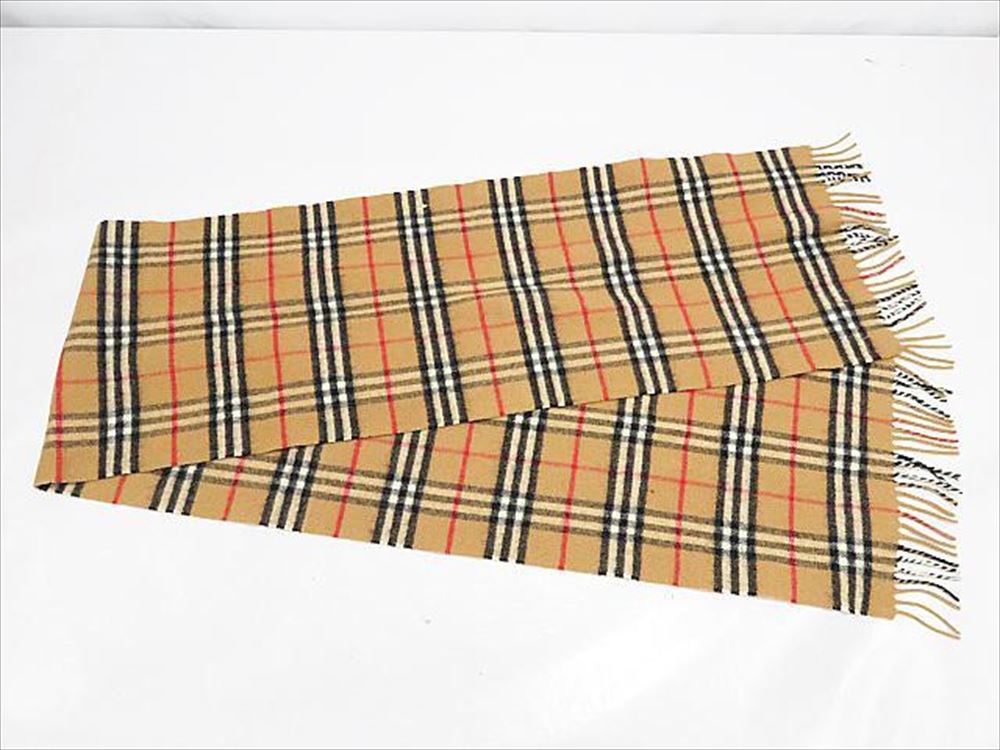 訳あり Burberry バーバリー マフラー チェック wool 100% メンズ レディースマフラー ブラウン 184cm 中古 t-003