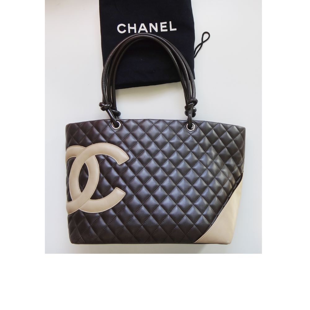 最大3万円超OFFクーポン配布！6/4 20:00-6/11 01:59◇美品 CHANEL シャネル カンボン GM ショルダーバッグ レザー ダークブラウン 色 レディース トート ハンド 鞄 かばん 収納抜群 本物 中古