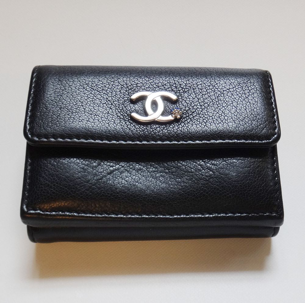 CHANEL シャネル 財布 ミニ財布 三つ折り キャビアサイフ 黒 マトラッセ 小銭入れ レディース レザー ミニさいふ ココマー男女兼用 スモール ブラック ウォレット c-002