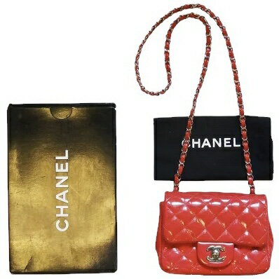 最大3万円超OFFクーポン配布！6/4 20:00-6/11 01:59◇店長お勧め CHANEL シャネル ミニマトラッセ チェーンショルダーバッグ マトラッセ中古 エナメル ピンク系の赤 レディース 斜めかけ可能 かわいい 鞄 かばん ブランド プレゼント 中古