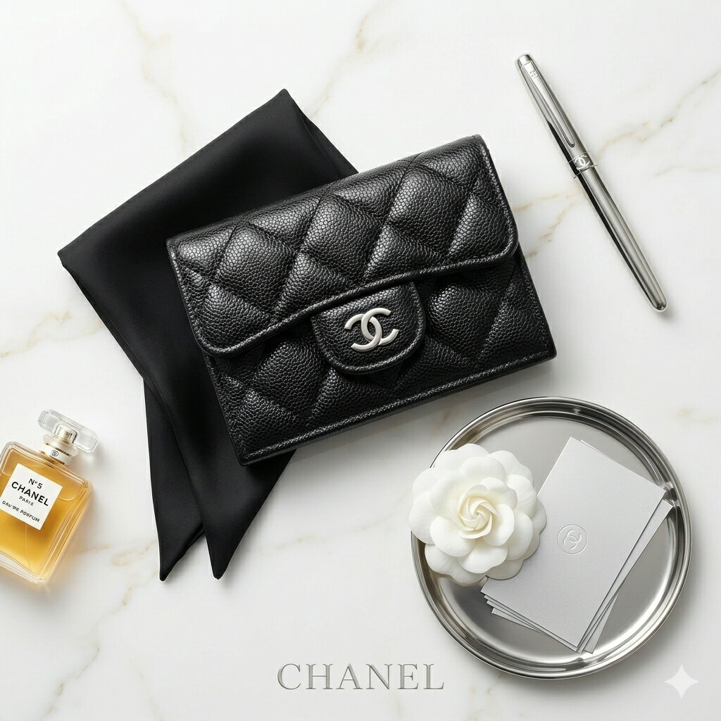 新品 CHANEL シャネル 財布 キャビア 三つ折りサイフ 黒 マトラッセ ミニ財布 小銭入れ レディース レザー ミニさいふ ココマー男女兼用 スモール ブラック ウォレット c-002 c16-3101