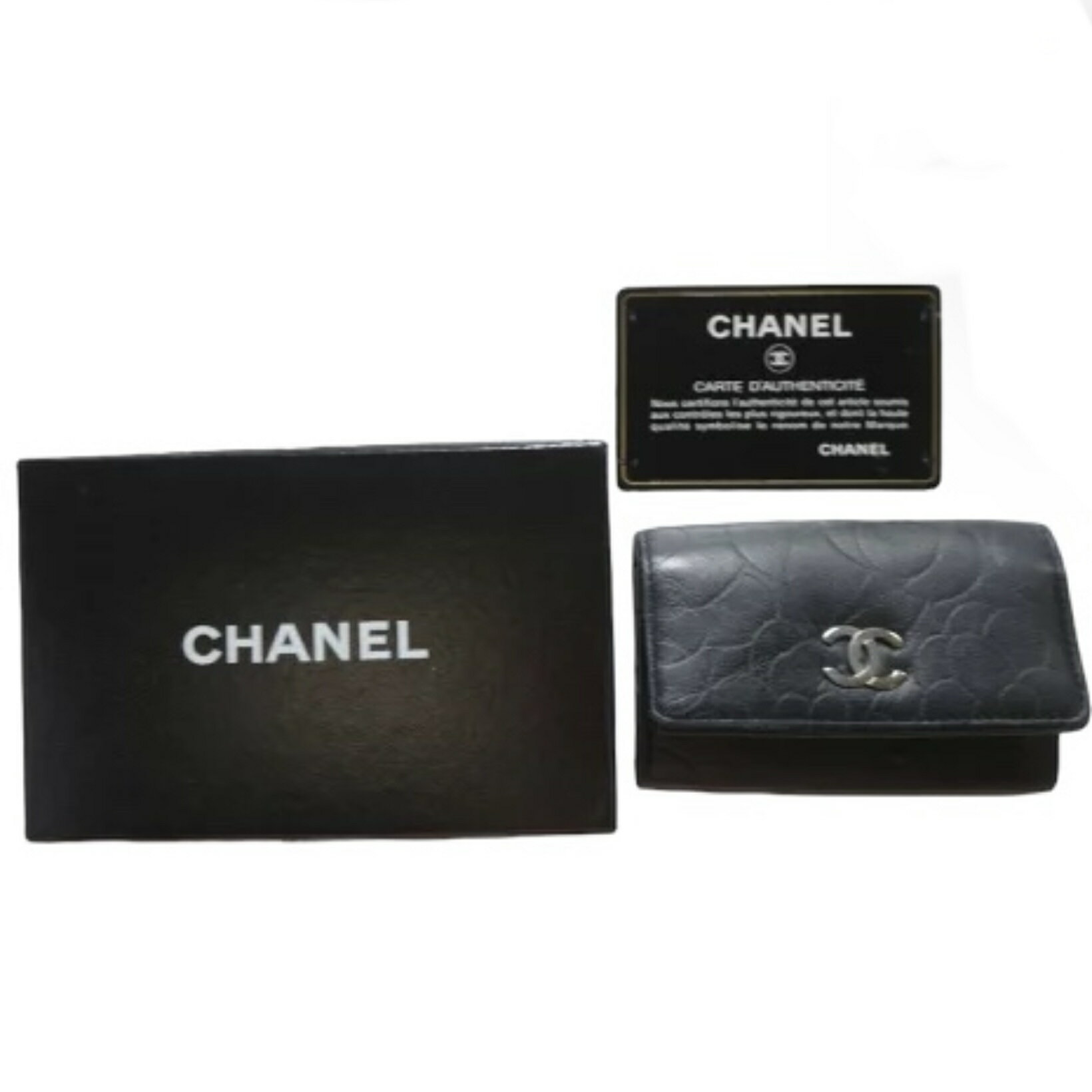 CHANEL シャネル 6連キーケース レディース メンズ カメリア レザー 黒 ブラック 中古 c-002