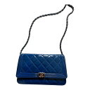CHANEL bag シャネル バッグ マトラッセ シルバー チェーン ショルダー チェーンウォレット サイフバック 斜め掛けエナメル ブルー 鞄 かばん カバ...