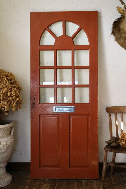イギリスの古い 格子の入った ブラウン×ホワイトのペイントドア 建具 玄関ドア X367
