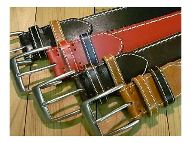 牛革ベルト　■ 40mm　差し色のサル皮と0番の生成りステッチがポイントのベルトです。チノパンやデニム..