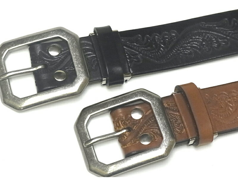 牛革ベルト 40mm 日本製 5mm厚ベンズレザー型押しベルト 【フリーサイズ】【男女兼用/メンズ、レディース】【本革ベルト】