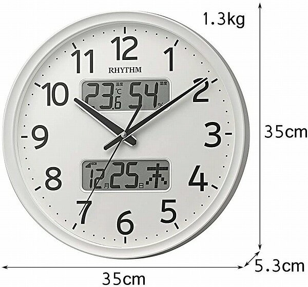 【送料無料】リズム時計(RHYTHM) 掛け時計 白 Φ35x5.3cm 電波 アナログ 連続秒針 温度 湿度 カレンダー 8FYA03SR03 ※北海道・九州・沖縄・離島は別途送料(1080円〜2160円) [3]