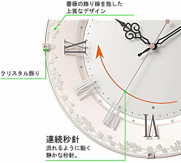 【即納★送料無料】リズム時計(RHYTHM) 掛け時計 ピンク 電波 アナログ 連続秒針 インテリア クリスタル 洋風 時計 8MY538SR13 ※北海道・九州・沖縄・離島は別途送料(1080円〜2160円) [2]